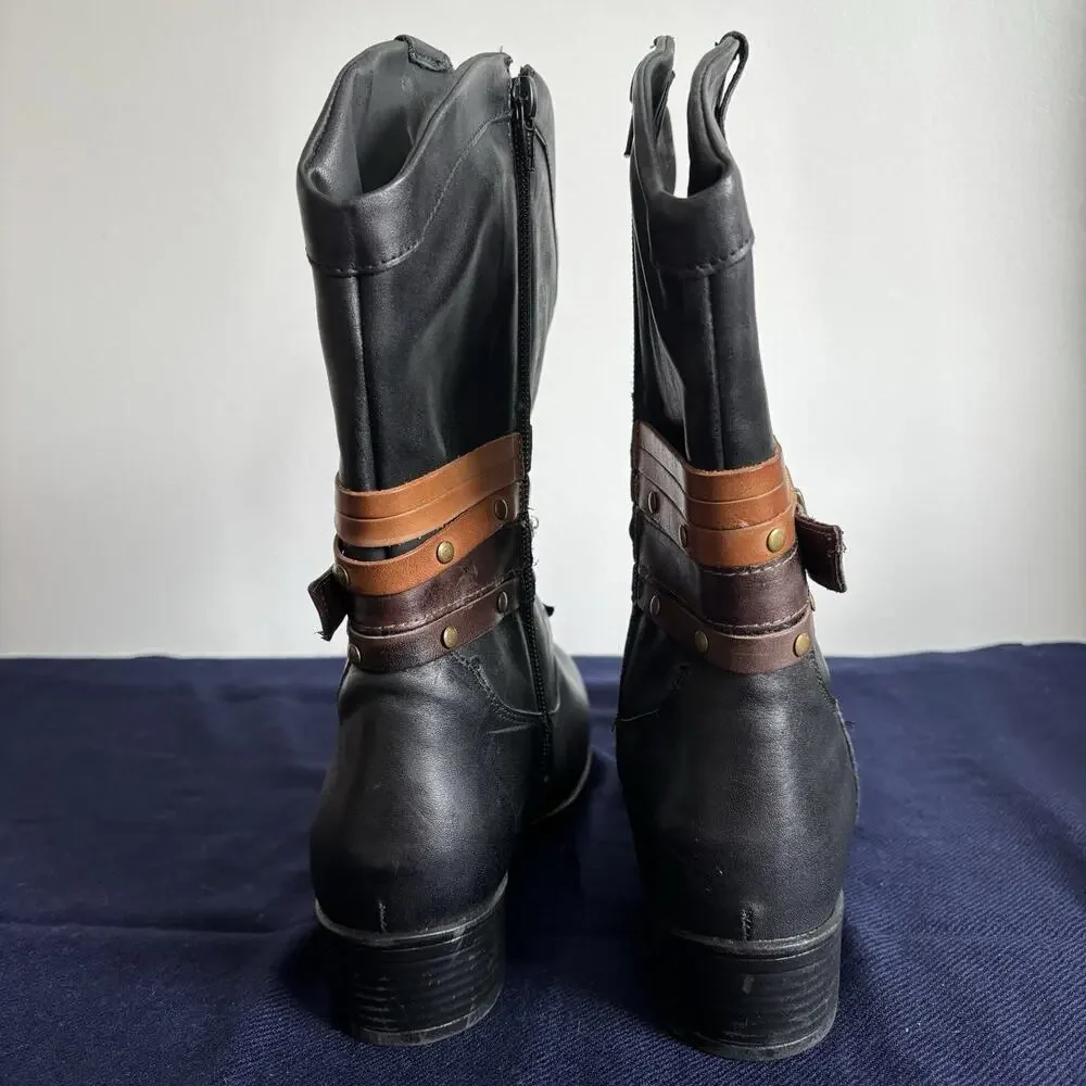 Sandro Moscoloni Robin Boots Womens 8 Black Western Cowgirl Boho Cottagecore New
